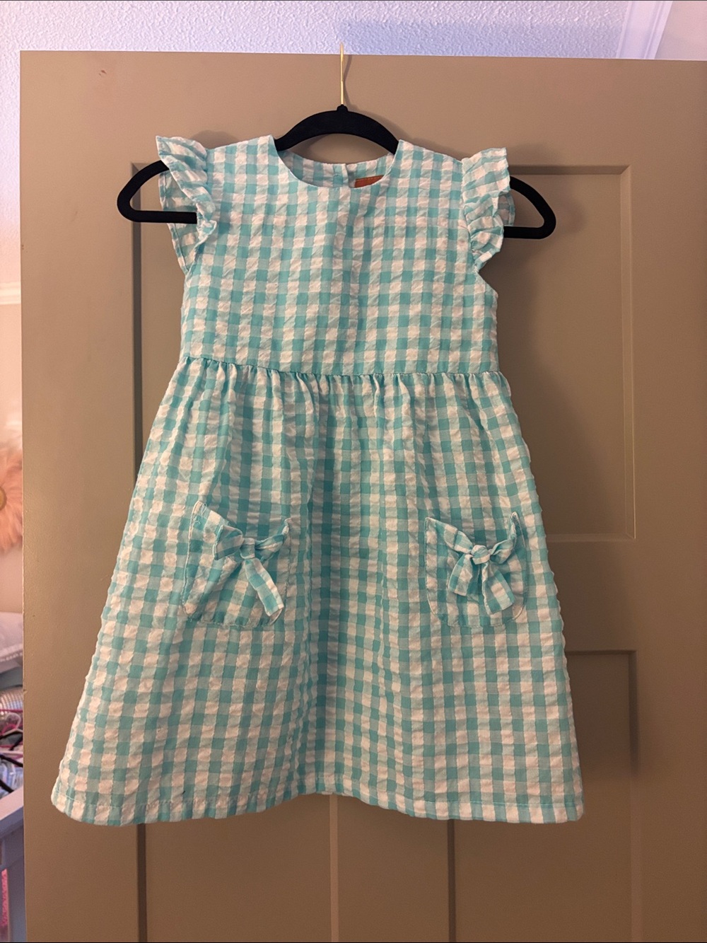 Millie Jay Girls' Aqua Gingham Sundress with Pocket Bows